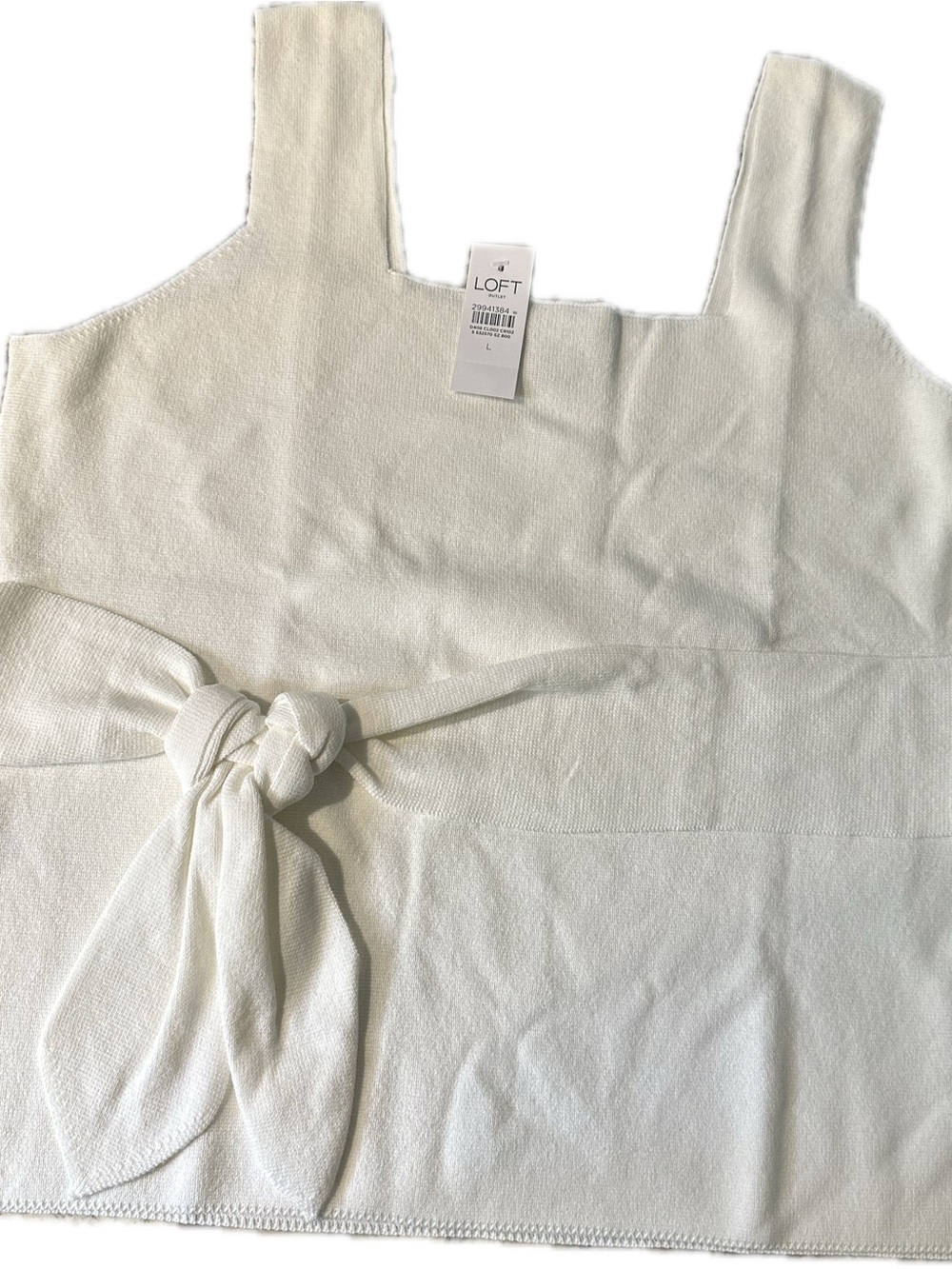 LOFT Ivory Knit Tank with Tie Waist